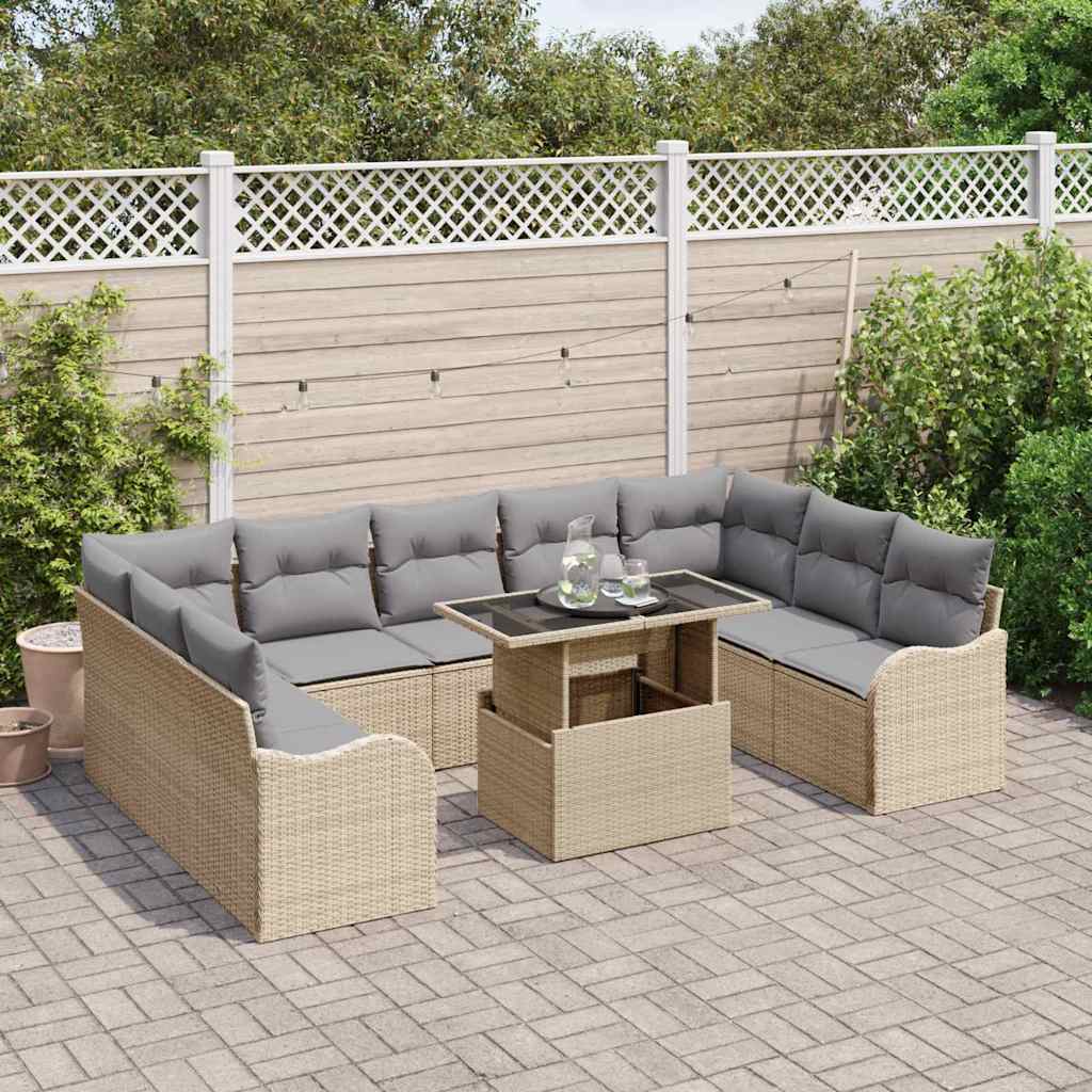 Garten-Sofa-Set mit Kissen 10 pcs Beige Poly Rattan