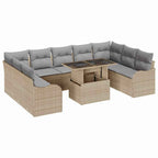Garten-Sofa-Set mit Kissen 10 pcs Beige Poly Rattan
