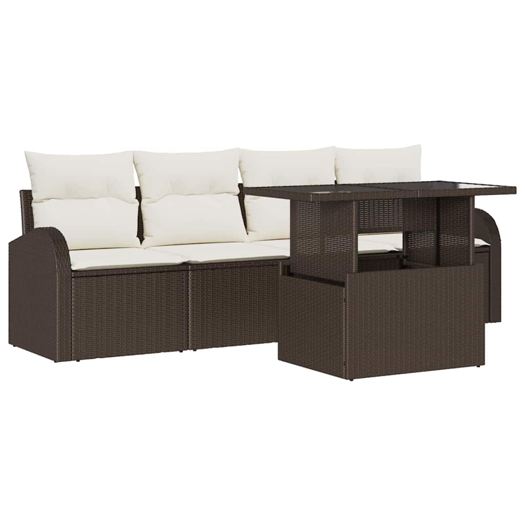 Gartensofa-set mit Kissen 5 pcs Braun Poly-Rattan