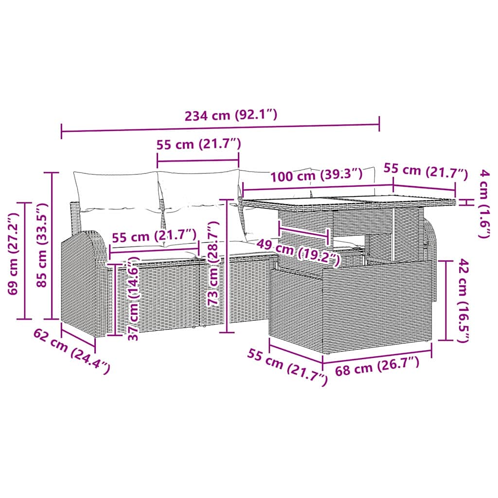 Gartensofa-set mit Kissen 5 pcs Beige Poly-Rattan