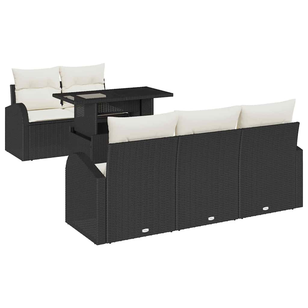 Gartensofa-set mit Kissen 6 pcs Schwarz Poly Rattan