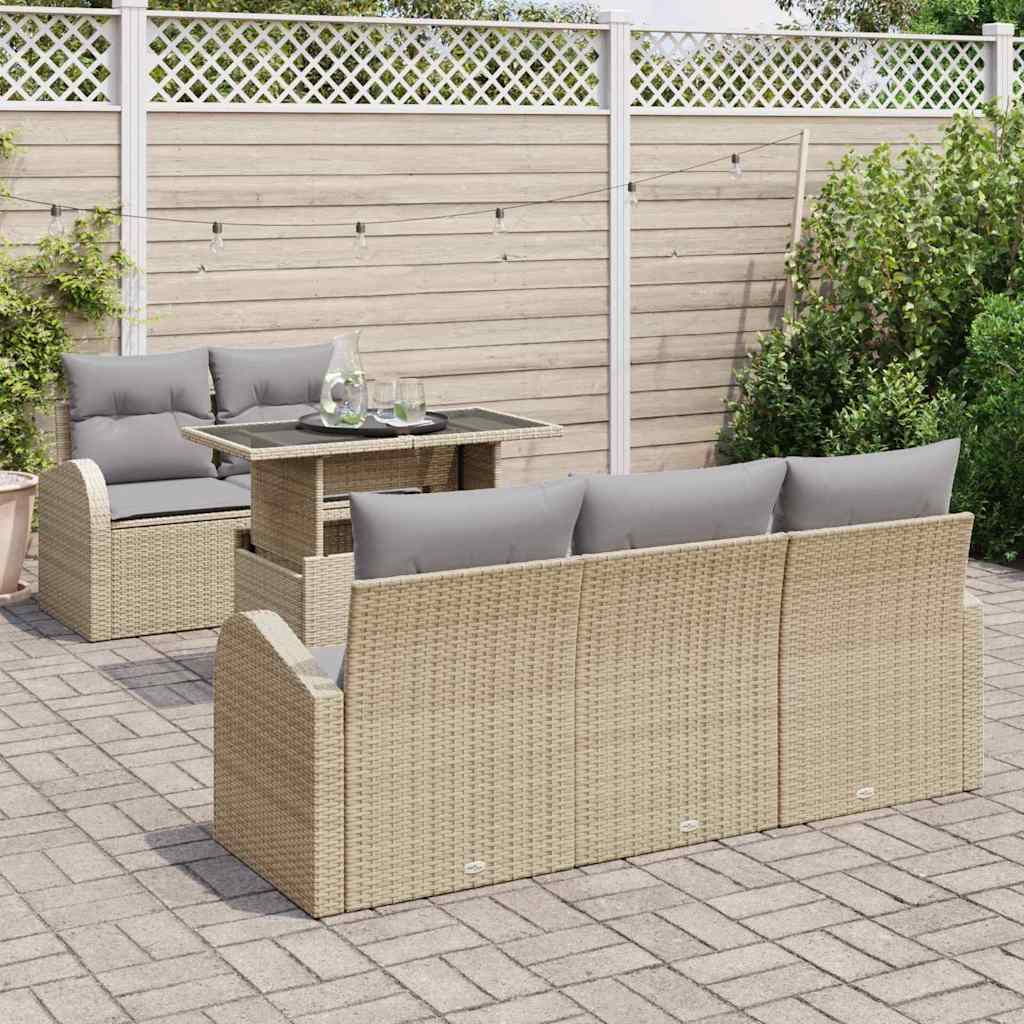 Gartensofa-set mit Kissen 6 pcs Beige Poly Rattan