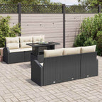 Gartensofa-set mit Kissen 7 pcs Schwarz Poly Rattan