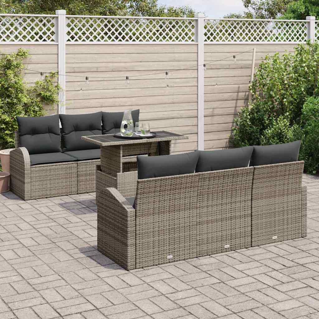Gartensofa-set mit Kissen 7 pcs Grau Poly Rattan