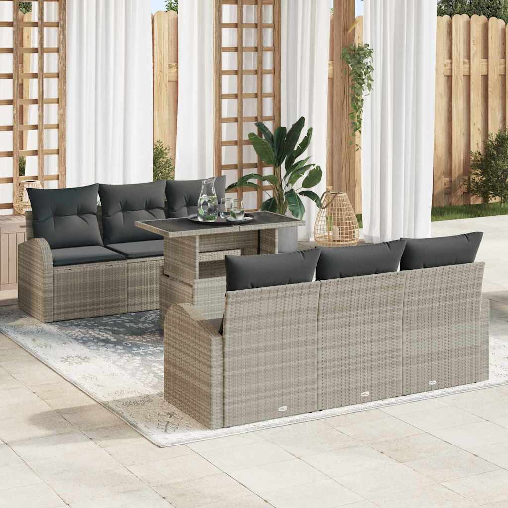 Gartensofa-set mit Kissen 7 pcs Hellgrau Poly Rattan