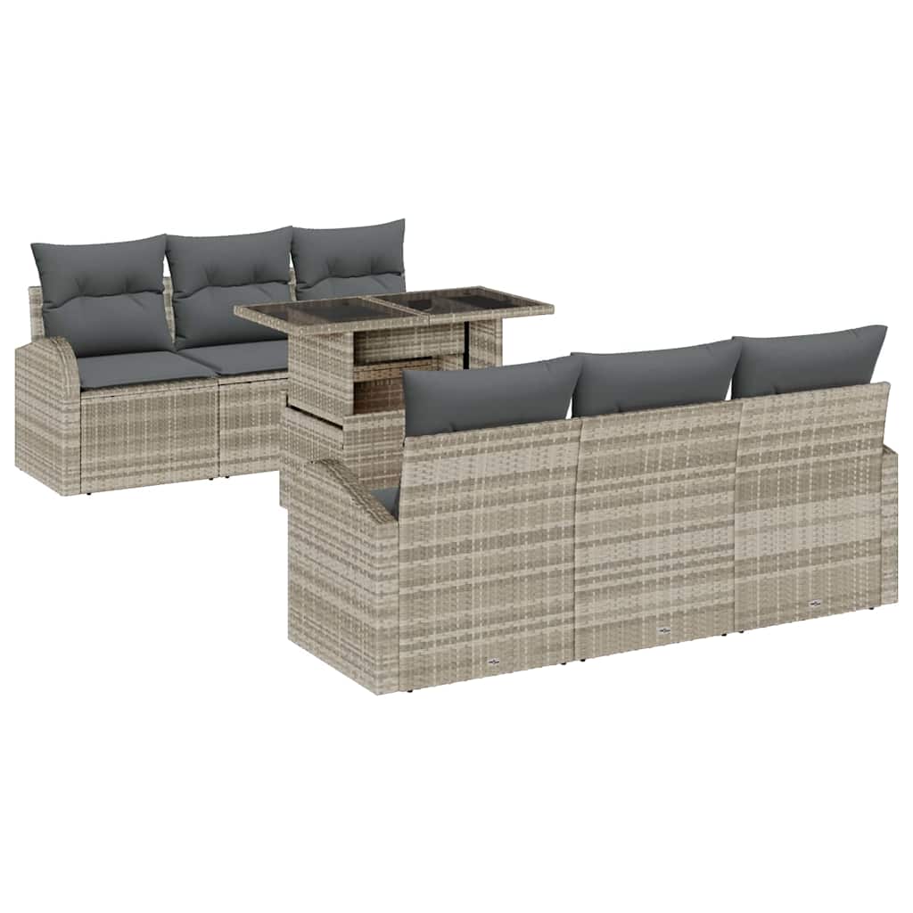 Gartensofa-set mit Kissen 7 pcs Hellgrau Poly Rattan