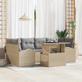 Gartensofa-set mit Kissen 7 pcs Beige Poly Rattan