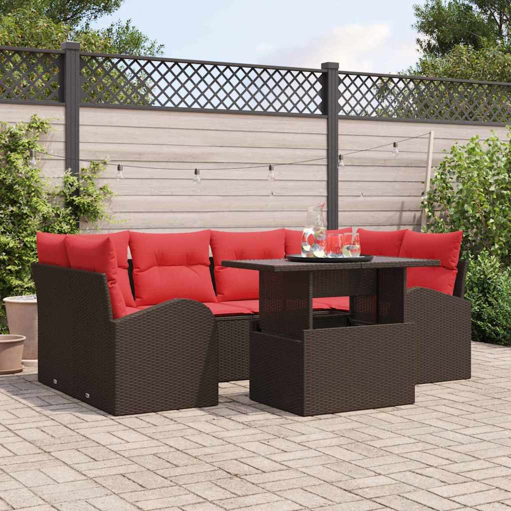 Gartensofa-set mit Kissen 7 pcs Braun Poly-Rattan