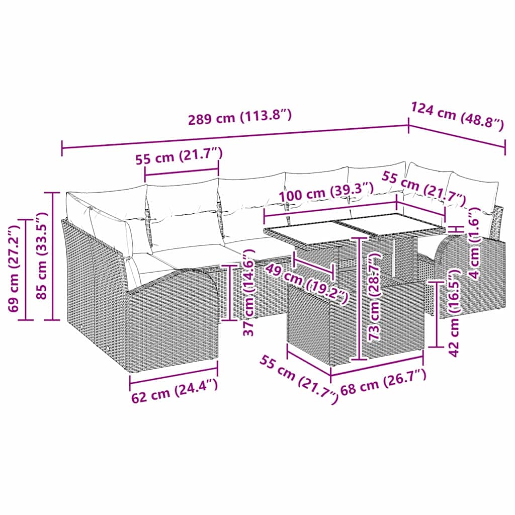 Garten-Sofa-Set mit Kissen 8 pcs Hellgrau Poly Rattan