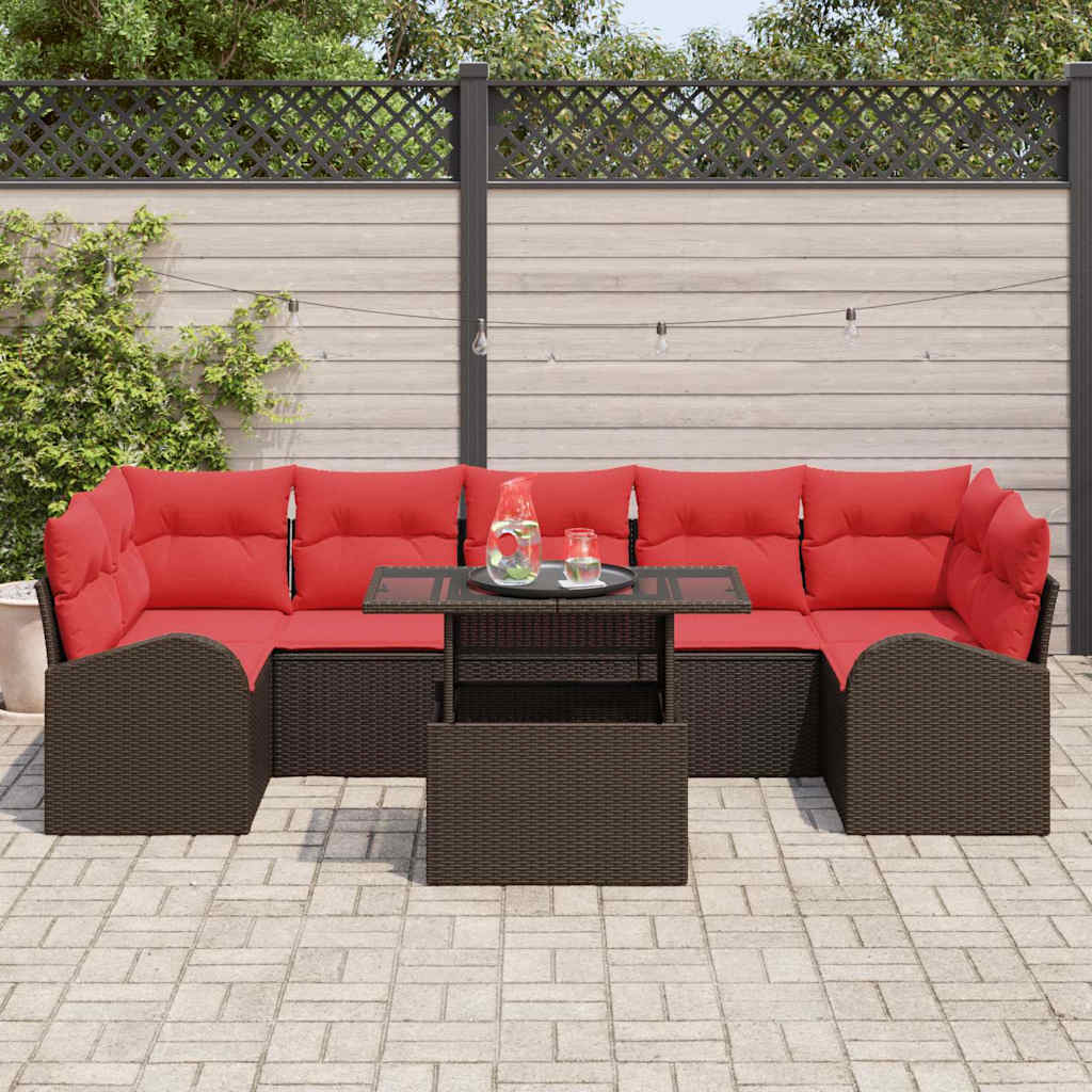 Gartensofa-set mit Speicher 8 pcs Braun Poly-Rattan