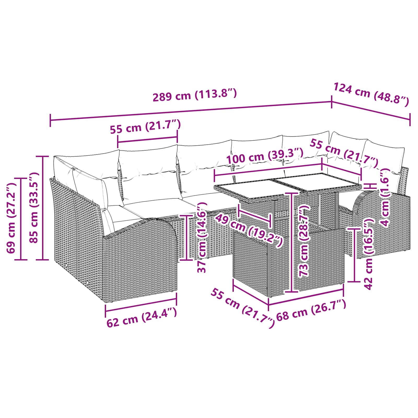 Gartensofa-set mit Speicher 8 pcs Braun Poly-Rattan