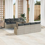 Gartensofa-set mit Speicher 9 pcs Hellgrau Poly-Rattan