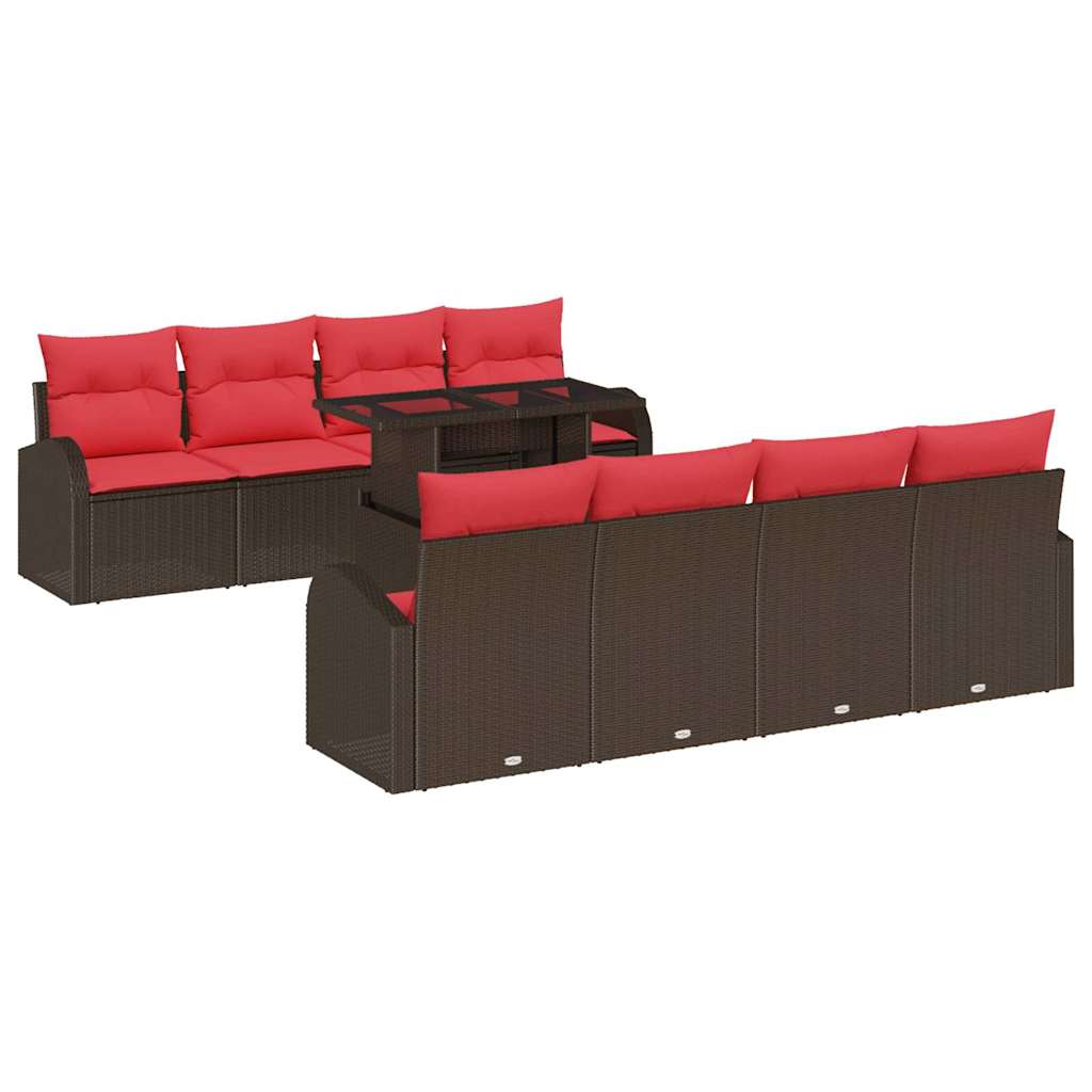 Gartensofa-set mit Speicher 9 pcs Braun Poly-Rattan