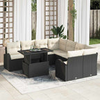 Gartensofa-set mit Speicher 9 pcs Schwarz Poly-Rattan