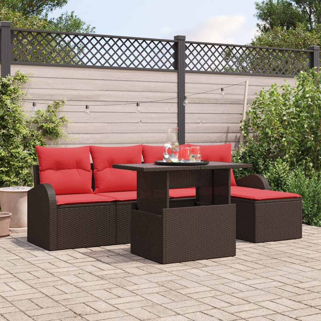 Gartensofa-set mit Speicher 6 pcs Braun Poly-Rattan