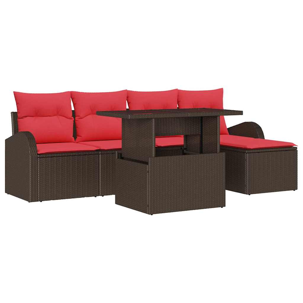 Gartensofa-set mit Speicher 6 pcs Braun Poly-Rattan