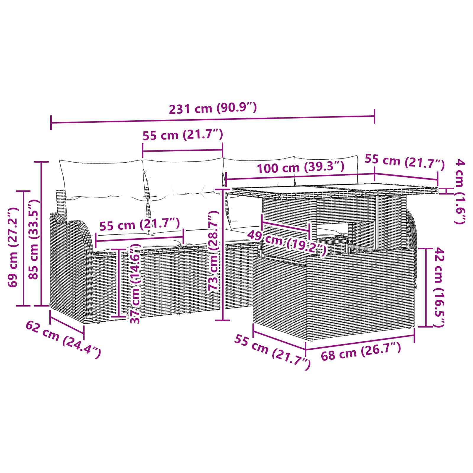 Gartensofa-set mit Speicher 6 pcs Braun Poly-Rattan