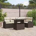 Gartensofa-set mit Speicher 6 pcs Braun und Creme Poly-Rattan