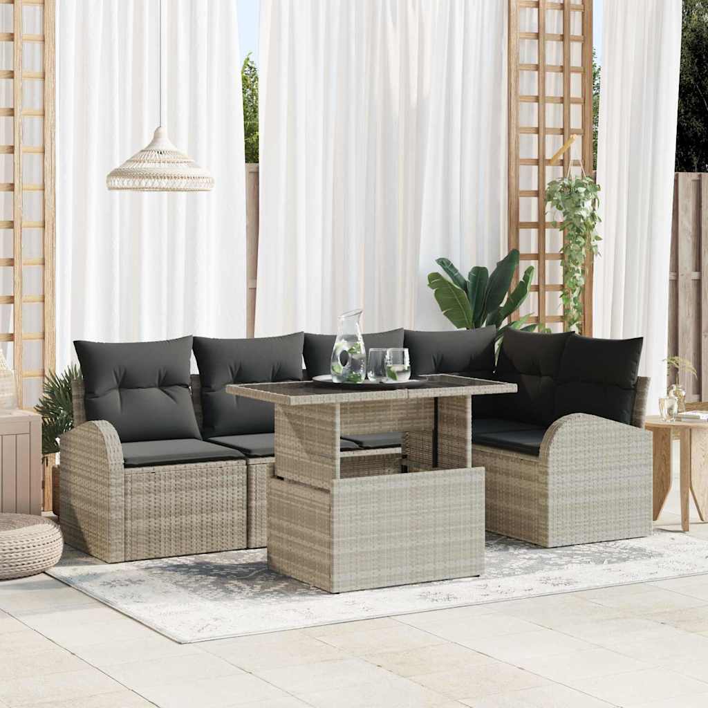 Gartensofa-set mit Speicher 6 pcs Hellgrau Poly-Rattan
