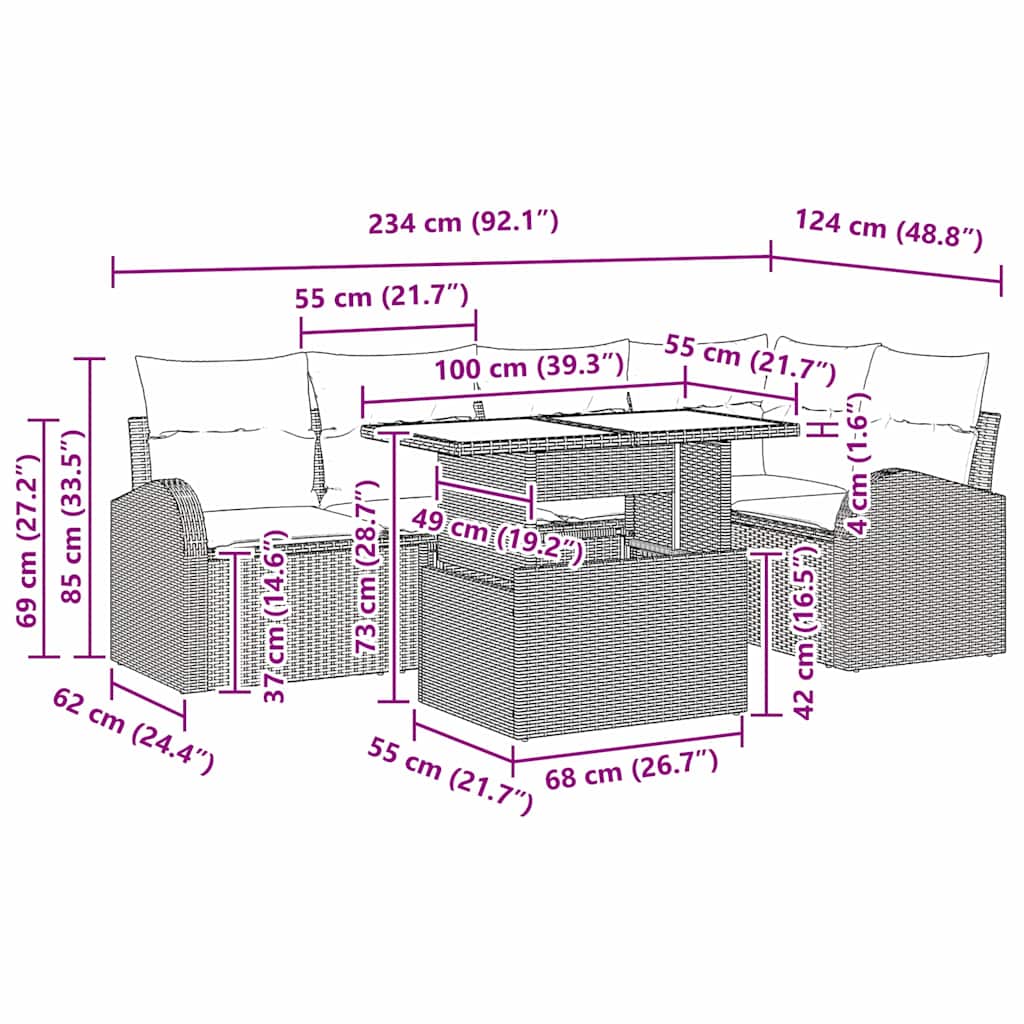 Gartensofa-set mit Speicher 6 pcs Hellgrau Poly-Rattan