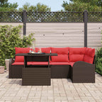 Garten-Sofa-Set mit Kissen 6 pcs Braun und Rot Poly-Rattan