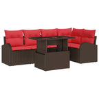 Garten-Sofa-Set mit Kissen 6 pcs Braun und Rot Poly-Rattan