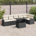Garten-Sofa-Set mit Kissen 7 pcs Schwarz und Creme Poly-Rattan