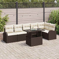 Garten-Sofa-Set mit Kissen 7 pcs Braun und Creme Poly-Rattan