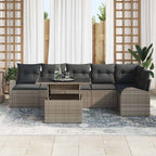 Garten-Sofa-Set mit Kissen 7 pcs Grau Poly-Rattan