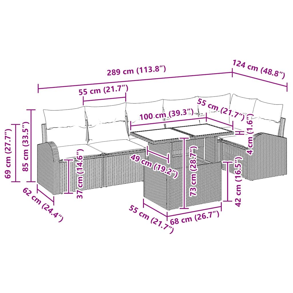 Gartensofa-set mit Speicher 7 pcs Schwarz Poly-Rattan