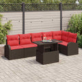 Gartensofa-set mit Speicher 7 pcs Braun und Rot Poly-Rattan
