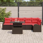 Gartensofa-set mit Speicher 7 pcs Braun und Rot Poly-Rattan