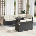 Gartensofa-set mit Speicher 9 pcs Schwarz und Creme Poly-Rattan