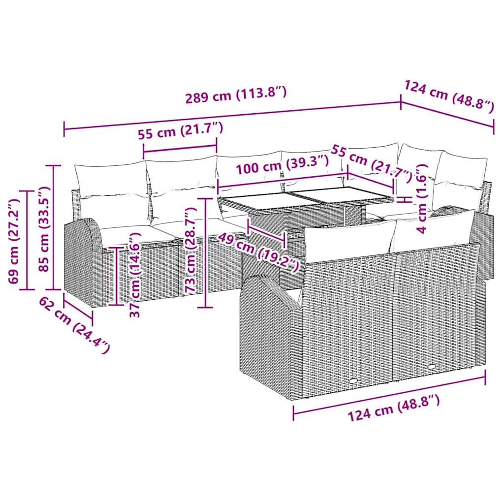 Gartensofa-set mit Speicher 9 pcs Braun und Creme Poly-Rattan