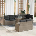 Gartensofa-set mit Speicher mit Kissen 9 pcs Grau Poly-Rattan
