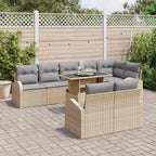 Gartensofa-set mit Kissen 9 pcs Beige und Hellgrau Poly-Rattan