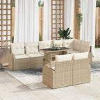 Gartensofa-set mit Speicher 9 pcs Beige und Creme Poly-Rattan