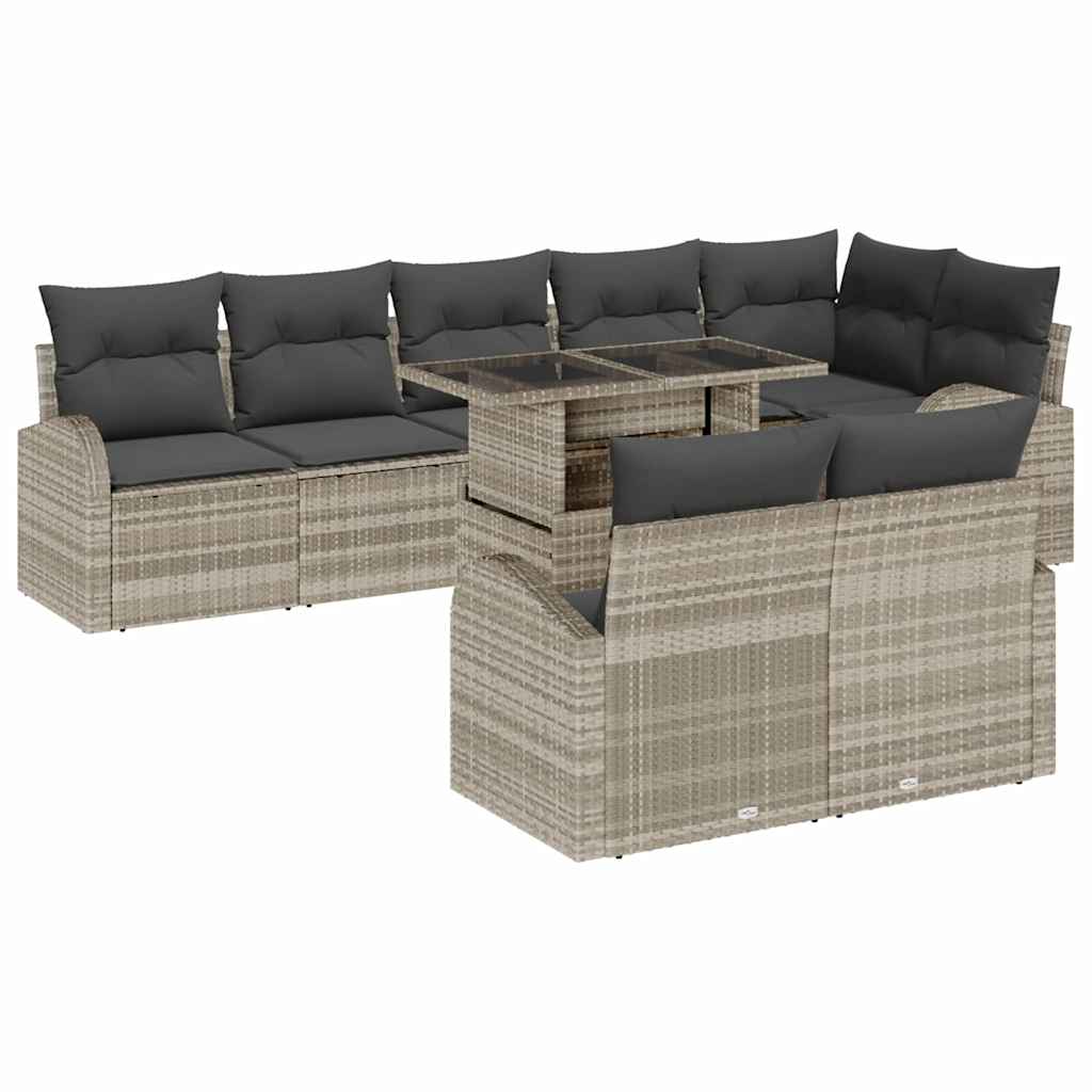 Gartensofa-set mit Speicher 9 pcs Hellgrau Poly-Rattan