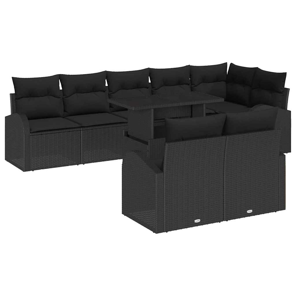 Gartensofa-set mit Speicher 9 pcs Schwarz Poly-Rattan