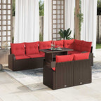 Gartensofa-set mit Speicher 9 pcs Braun und Rot Poly-Rattan