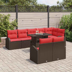 Gartensofa-set mit Speicher 9 pcs Braun und Rot Poly-Rattan