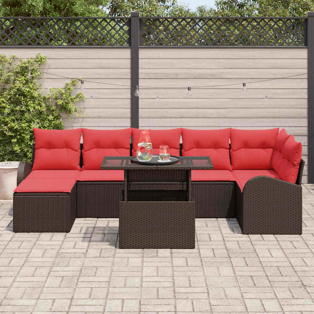 Garten-Sofa-Set mit Kissen 8 pcs Braun und Rot