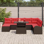 Gartensofa-set mit Speicher 9 pcs Braun und Rot Poly-Rattan