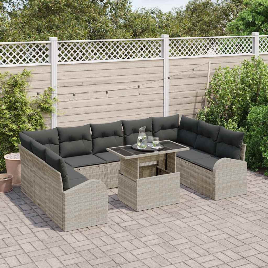 Gartensofa-set mit Kissen 10 pcs Hellgrau und Grau Poly-Rattan