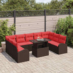 Gartensofa-set mit Speicher mit Kissen 10 pcs Braun Poly-Rattan