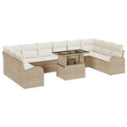 Gartensofa-set mit Speicher 11 pcs Beige und Creme Poly-Rattan