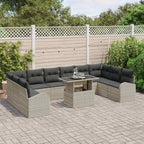 Garten-Sofa-Set mit Kissen 11 pcs Hellgrau Poly-Rattan