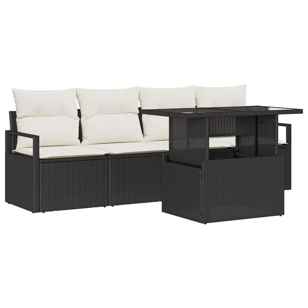 Gartensofa-set mit Speicher 5 pcs Schwarz und Creme Poly-Rattan