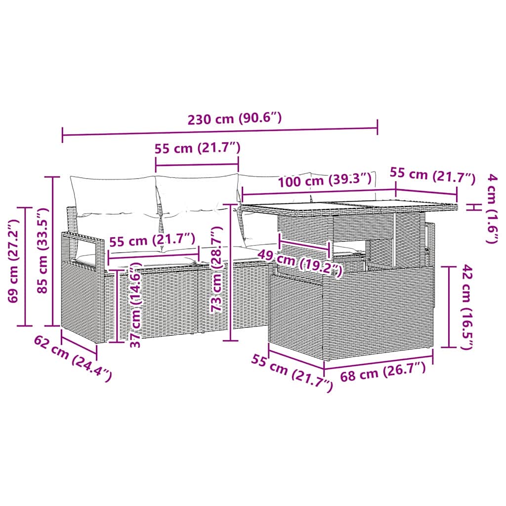 Gartensofa-set mit Speicher 5 pcs Schwarz und Creme Poly-Rattan