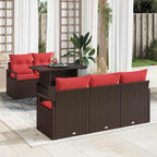 Gartensofa-set mit Speicher 6 pcs Braun und Rot Poly-Rattan